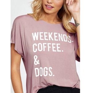 Weekends, Coffee and Dogs T-shirt Graphic Tee Pink